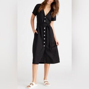 NWT Quince Black 100% European Linen Button Front Midi Dress Size Medium